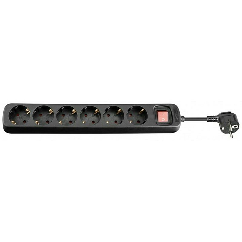 Steckdosenleiste mit Schalter - 6x Schutzkontakt - Schwarz - 1,5 Meter