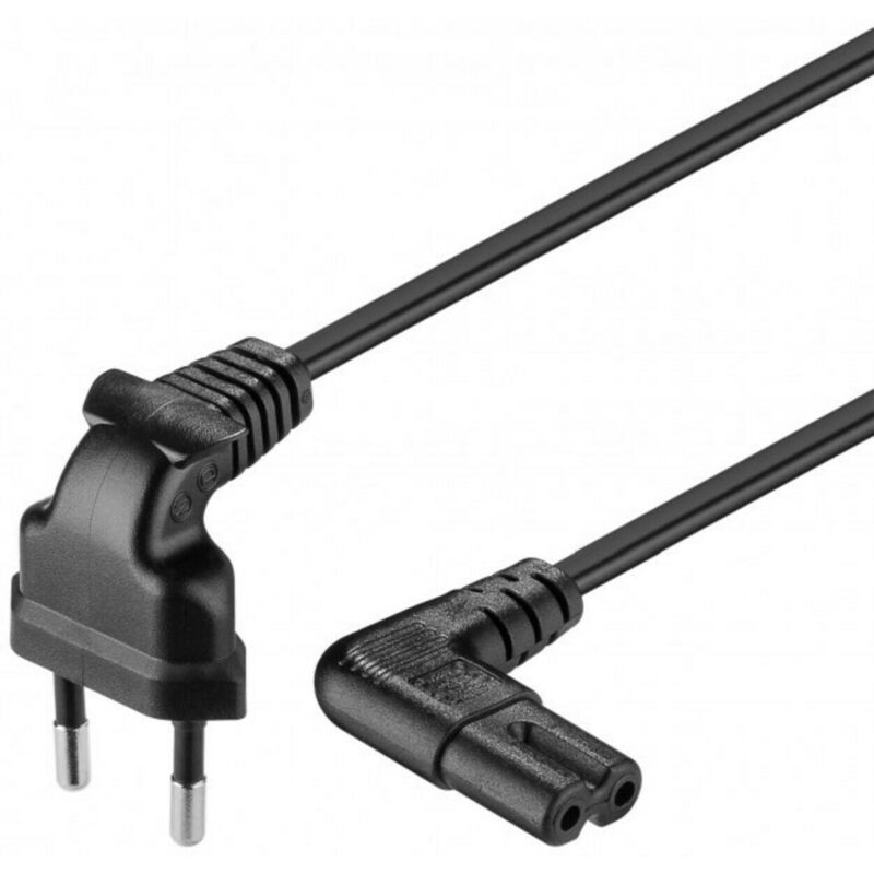 Stromkabel mit gewinkeltem Eurostecker und gewinkeltem Gerätebuchse C7 – Schwarz - 1,5 Meter 