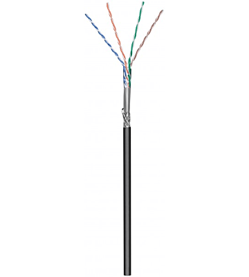 CAT6 Outdoor Netzwerkkabel, S/FTP, AWG 23/1 (Starrleiter), 100 Meter, Schwarz, CCA