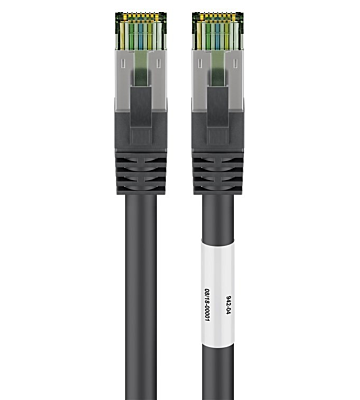 RJ45 Netzwerkkabel S/FTP (PiMF), mit CAT 8 Rohkabel, Schwarz, 0,50m