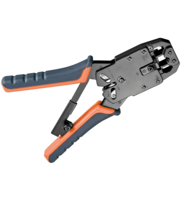 Professionelle Crimp Zange für RJ 45 Stecker mit Kabelschneider und Abisolierer