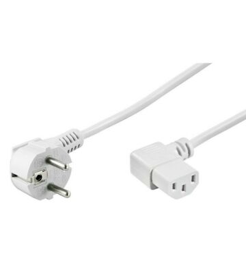 Netzkabel mit abgewinkeltem Schukostecker – abgewinkelter C13-Kupplung – Weiß – 1,5 Meter