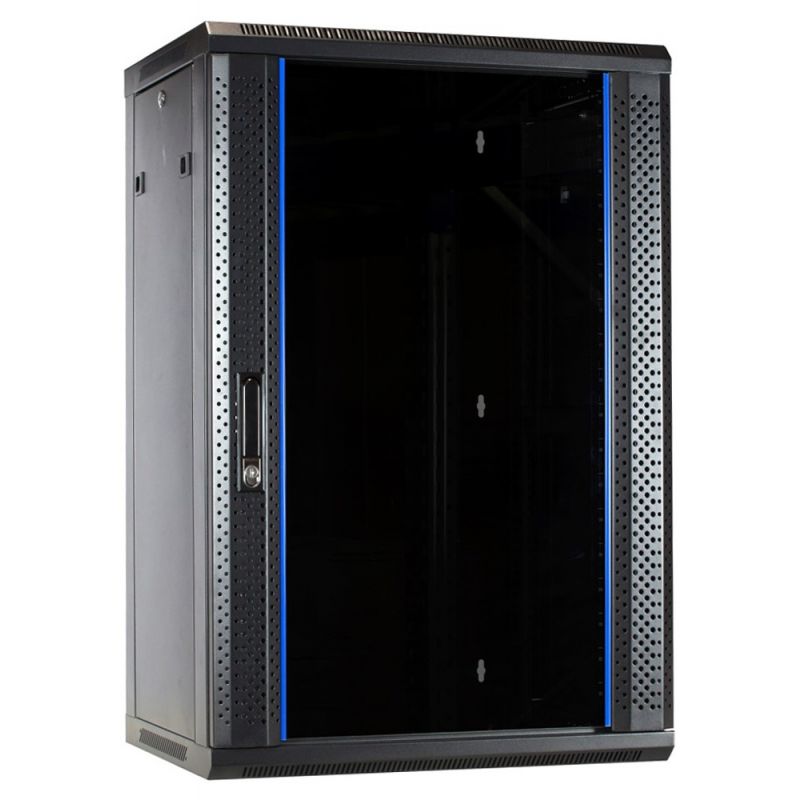 18 HE Serverschrank, Wandgehäuse, mit Glastür (BxTxH) 600 x 450 x 900 mm