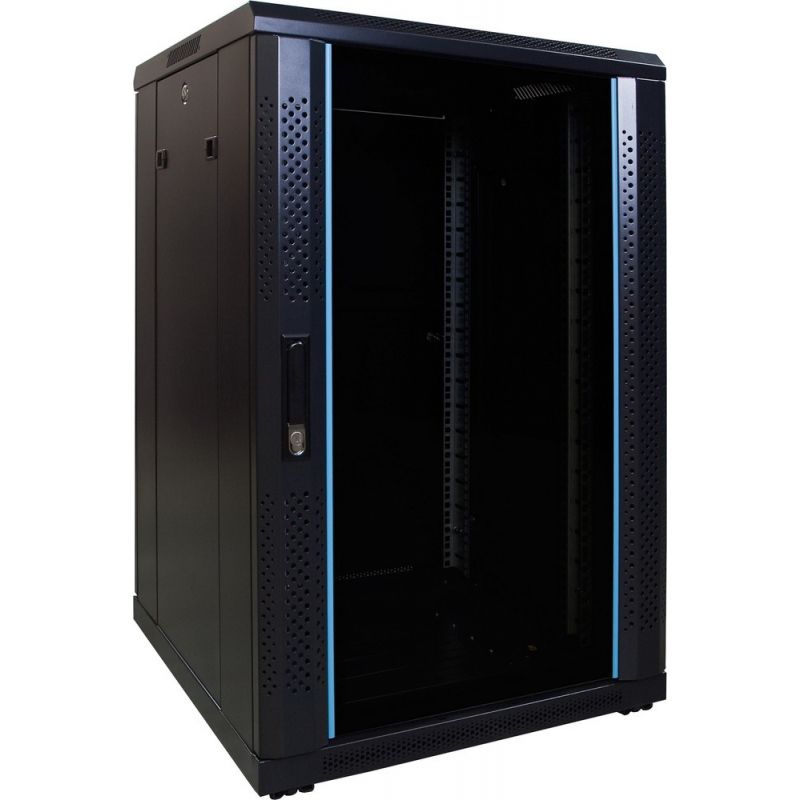 18 HE 19” Serverschrank, mit Glastür (BxTxH) 600 x 600 x 1000mm