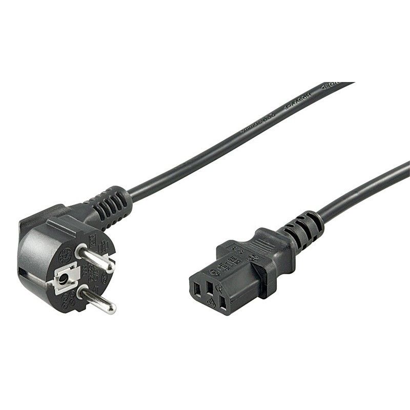 Netzkabel mit gewinkeltem Schukostecker – C13-Kupplung – Schwarz – 2 Meter