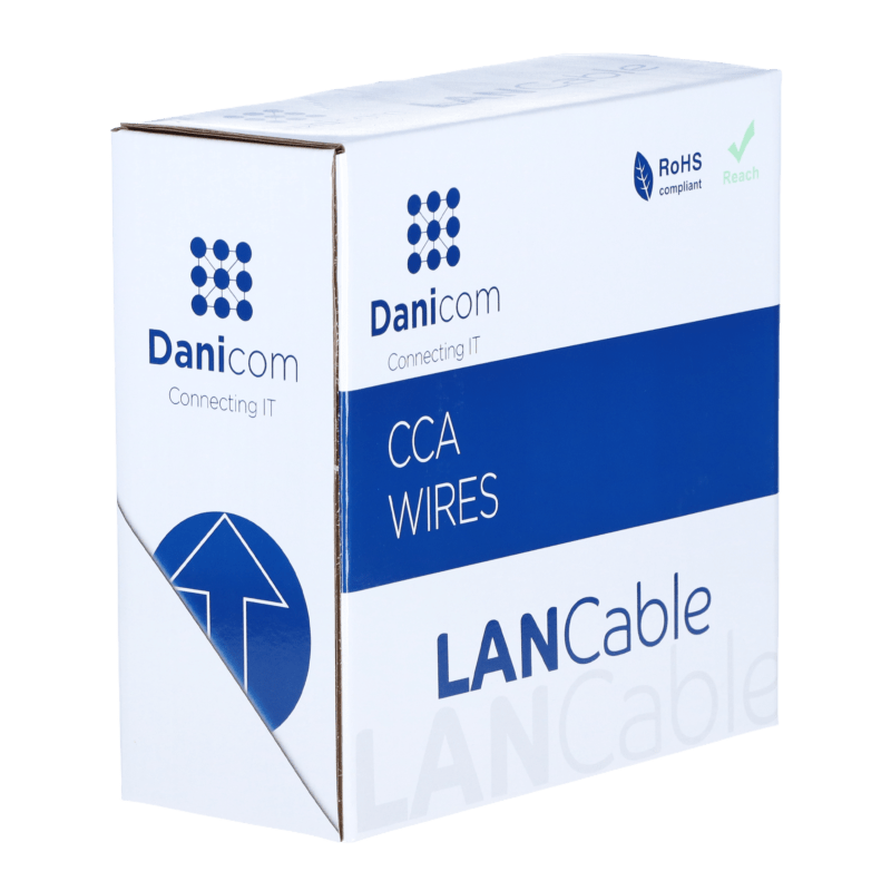 CAT5e Netzwerkkabel, U/UTP, AWG 26/7 (Flexibel), 100 Meter, Grau, CCA